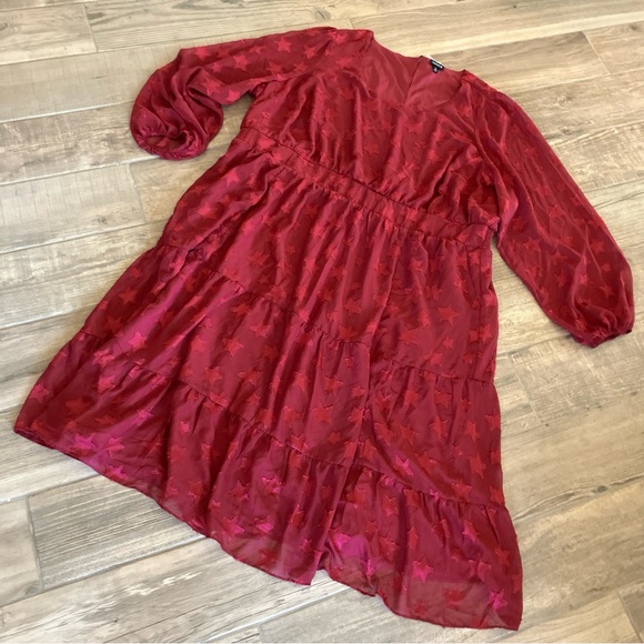 Torrid Womens Plus 4X 26 Dress Midi Clip Dot Chiffon Tiered Red Star 18913884 - Picture 1 of 5